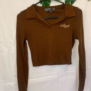 Brown long sleeve cropped shirt